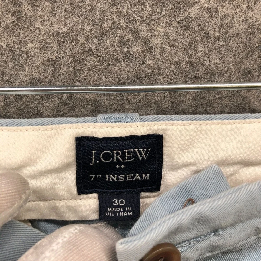 J. Crew 7'' Flex Chino Short Mens 30 Light Blue Cotton Stretch Flat Front Lightw